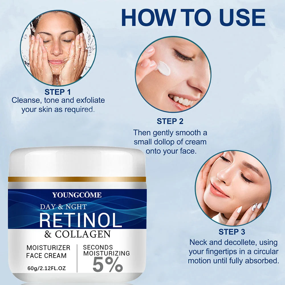 YOUNGCOME Collagen Retinol Hyaluronic Acid Facial Cream Anti Aging Firming Lifting Fade Fine Lines Whitening Moisturizing