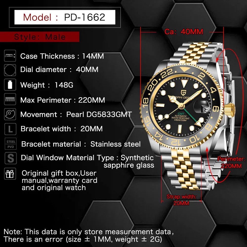 New GMT Watch PAGANI DESIGN 40mm Men Wristwatch Classic Luxury Mechanical Watches Top Brand 100M Waterproof Watches for Man 2026