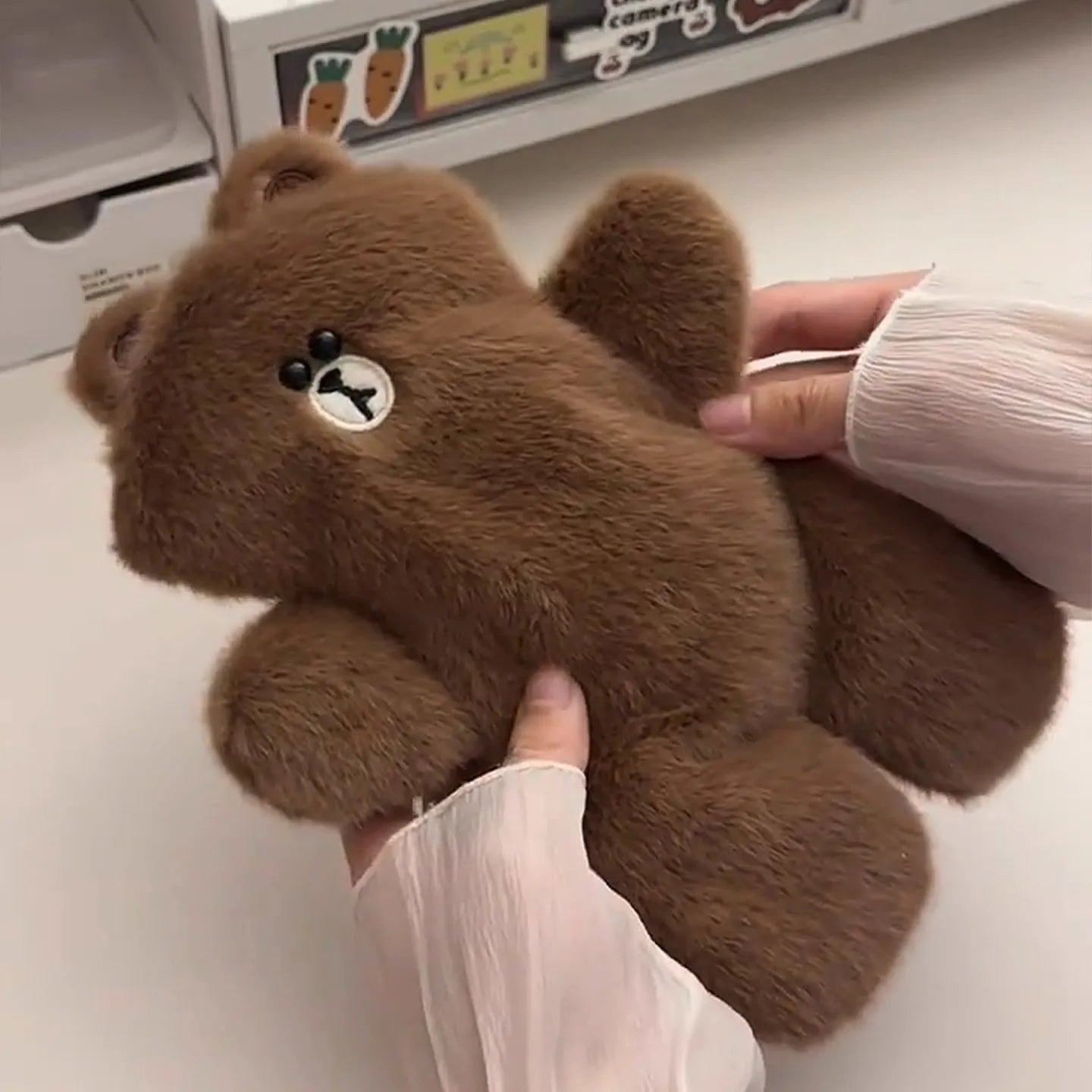 Kawaii Plush Brown Cartoon Bear Alien Pencil Case Student Stationery Large Capacity Storage Pen Bag Cute Girl Makeup Bag Gifts