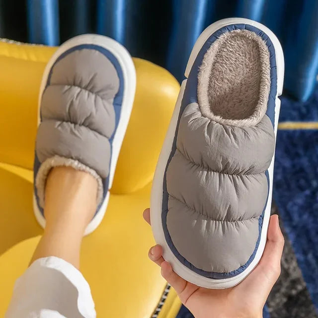 Hot New Fashion Big Size 48 49 Winter Waterproof Men Warm Slippers Women Couples Plush Slides Home Non-Slip Shoes Outdoor Flats