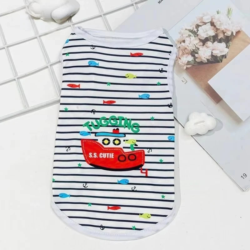 Cute Summer Pet Dog Cooling Vest Cartoon Soft Clothing Summer Casual Shirts Small Medium Large Dogs Puppy French Bulldog Clothes