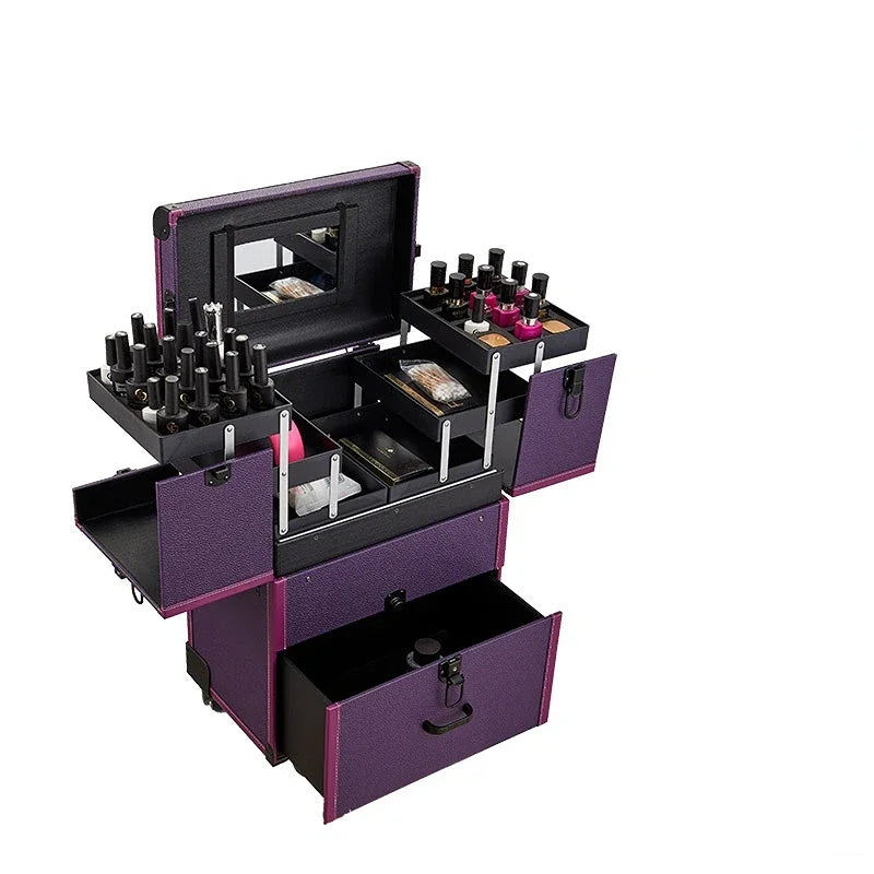 Travel Cosmetic Trolley Case Tattoo Storage Toolbox Multifunctional Makeup Case Professional Beauty and Nail Trolley Luggage