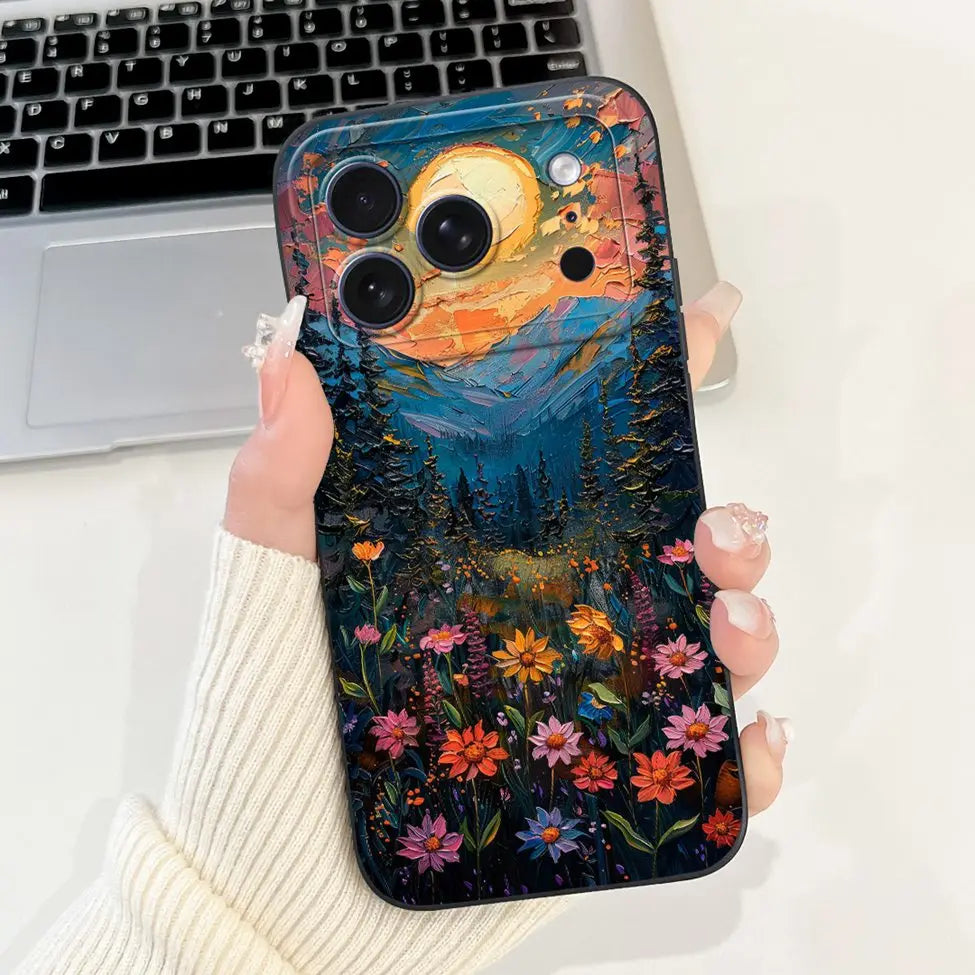 For iPhone 17 Pro Case Silicone Luxury Flowers Cute Kawaii Funny Painted Cover For iP 17 Pro Phone Case A3256 A3522 A3523 A3524