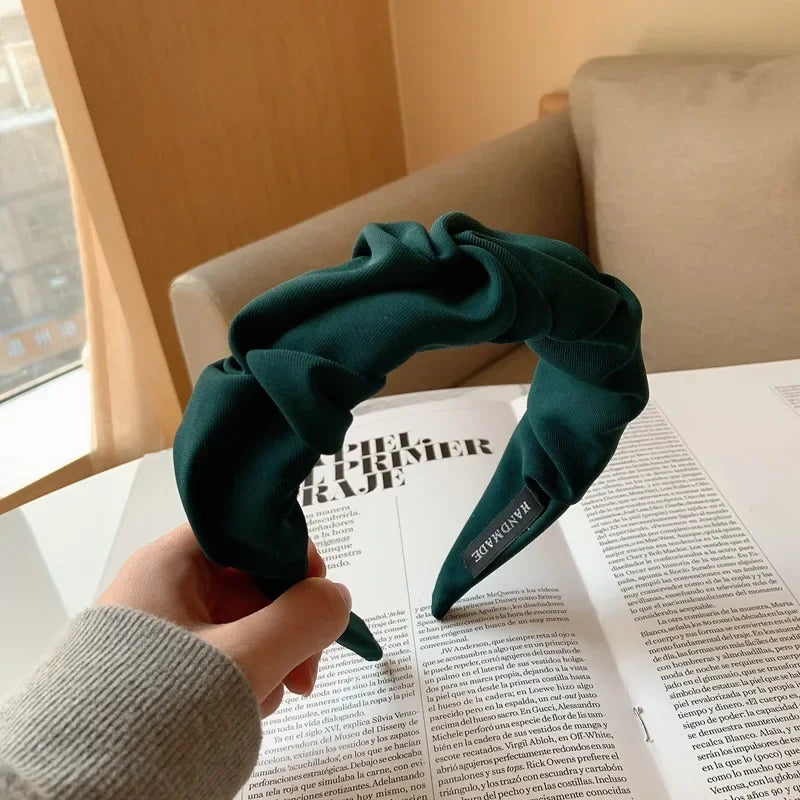 Korean Hair Accessories Solid Color Cotton Crumpled Women's Head Hoop Wide Bezel Makeup Hairbands for Ladies Headwear 2025NEW