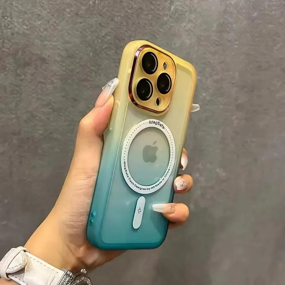 For MagSafe Magnetic Rainbow Phone Case for IPhone 16 15 14 Plus 13 12 11 Pro Max Transparent Cover Discolour Gradient Color