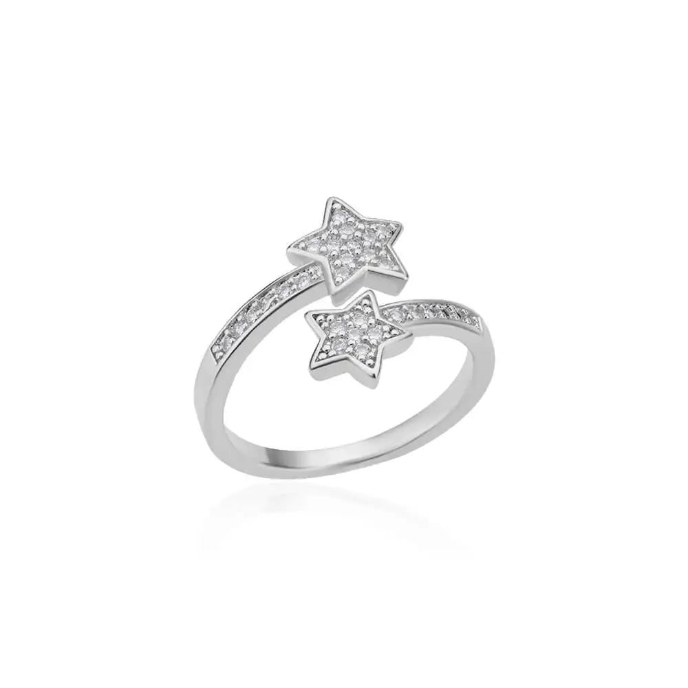 Zircon Double Star Rings For Women Gold Color Stainless Steel Opening Stars Finger Ring Wedding Party Aesthetic Jewelry Gift
