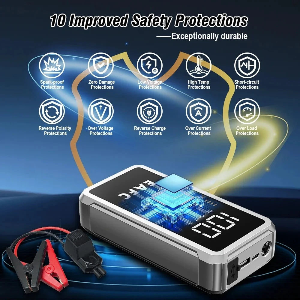 EAFC Portable Car Battery Starter 1000A/ 2000A /4000A JumpStarter Device12V Car Power Bank Booster Buster LED Emergency Light