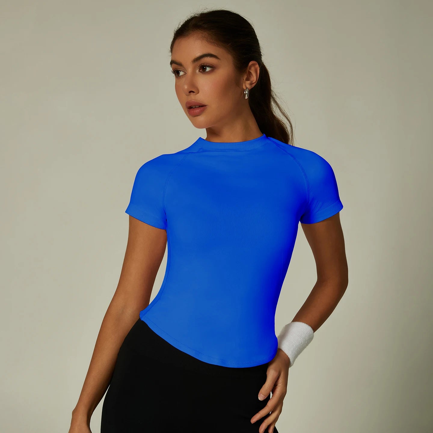 ZHEJIN Seamless Sports T-shirt Women Slim Fit Gym Workout Top Short Sleeve Yoga Shirt Curved Hem Breathable Athletic Sportswear