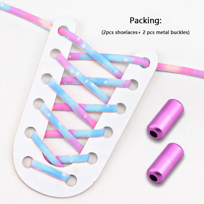 Frosted Capsule Buckle No Tie Shoelace Round Elastic Shoe Laces Sneakers Gradient Colorful Shoelace Without Ties for Kids Adult