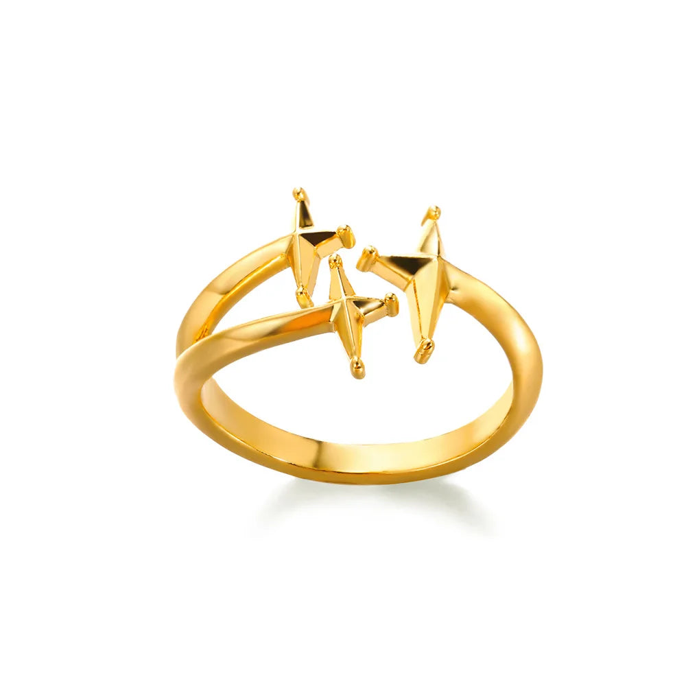 Zircon Double Star Rings For Women Gold Color Stainless Steel Opening Stars Finger Ring Wedding Party Aesthetic Jewelry Gift