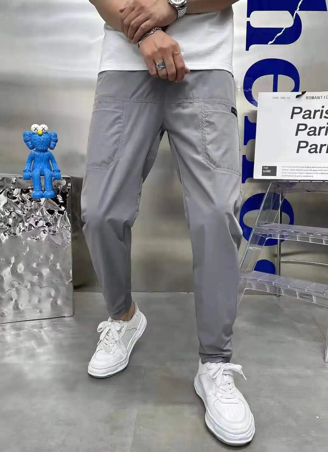 Men's High Stretch Multi-pocket Skinny Cargo Pants Multi-pocket Sweatpants Solid Color Casual Work Outdoor Joggers Trousers