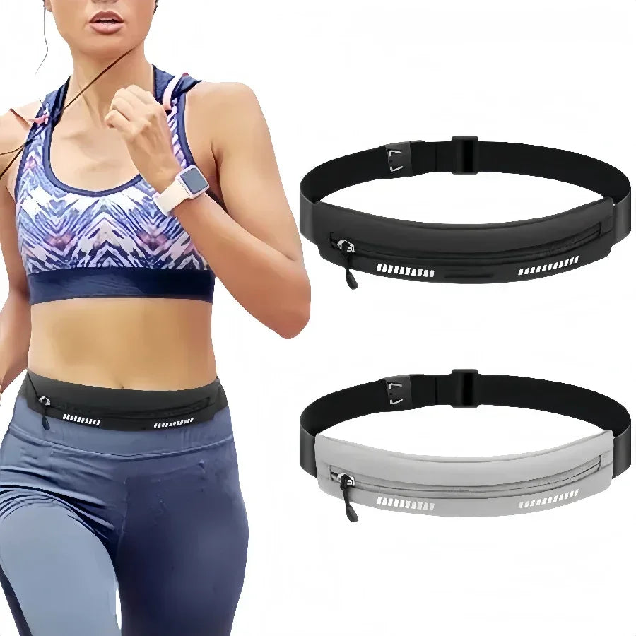 Running Belt with Large Phone Holder,Adjustable Waterproof Sports Waist Bag with Zipper Pocket,Reflective Strips Jogging Fitness