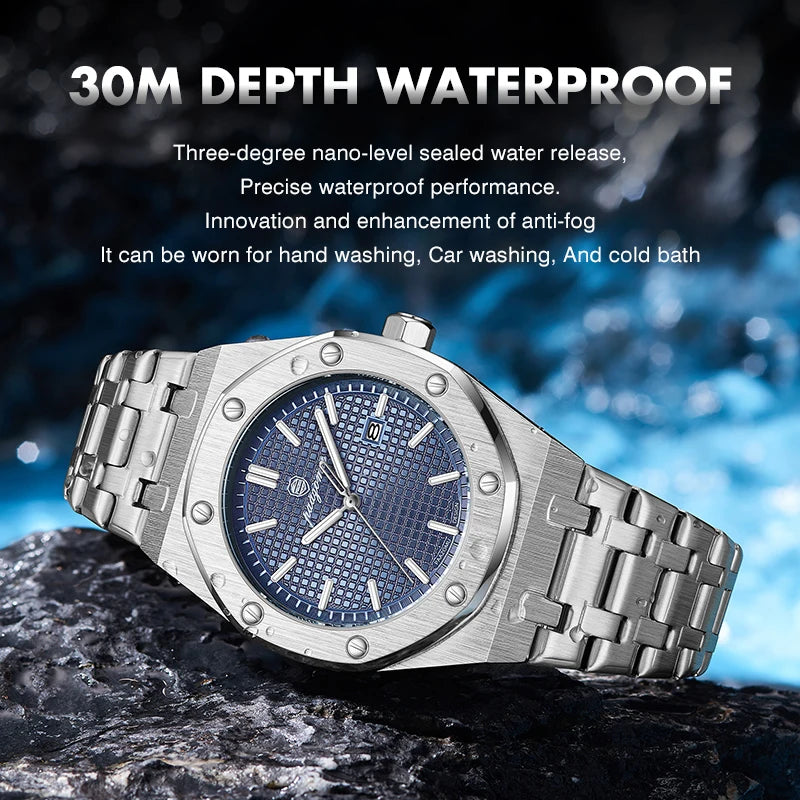 PAAZOMU Luxury Quartz Man Wristwatch Waterproof Luminous Date Men Watches Stainless Steel Men's Watch Male Reloj+Gift Box