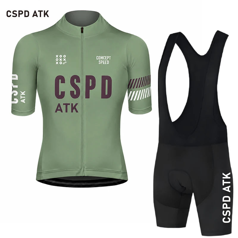 CSPD ATK men's cycling sportswear set summer lightweight cycling jersey sponge cushion cycling bib MTB cycling suit