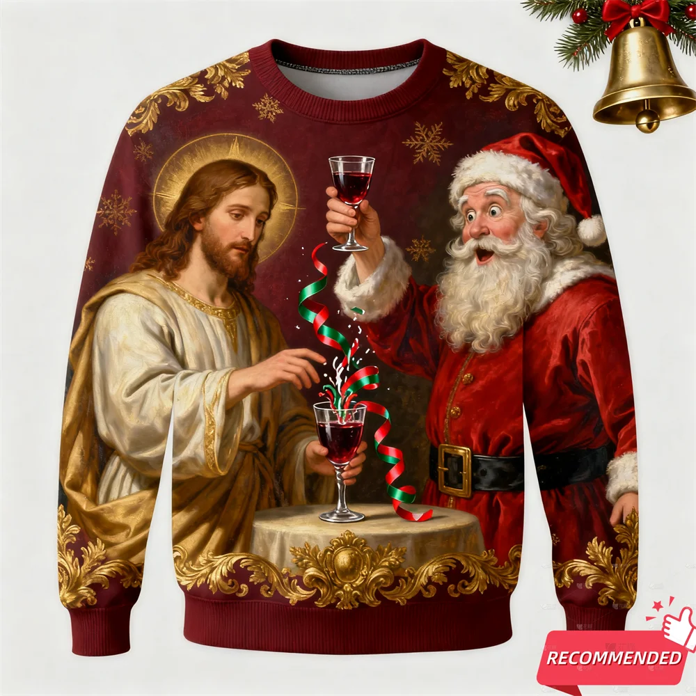 Men's Anime Santa Jesus Funny Ugly Christmas Sweater Kids Children's Pullovers Christmas Tops Holiday Gift Party Xmas Sweatshirt