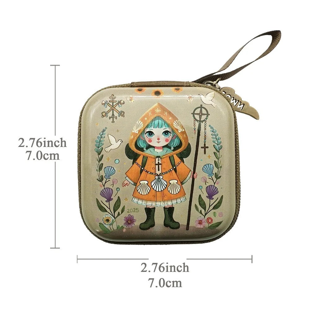 Portable Virgin Mary Prayer Rosary Storage Bag 7x7cm Zippered Religious Articles Cartoon Elegant Prayer Kit Devotees