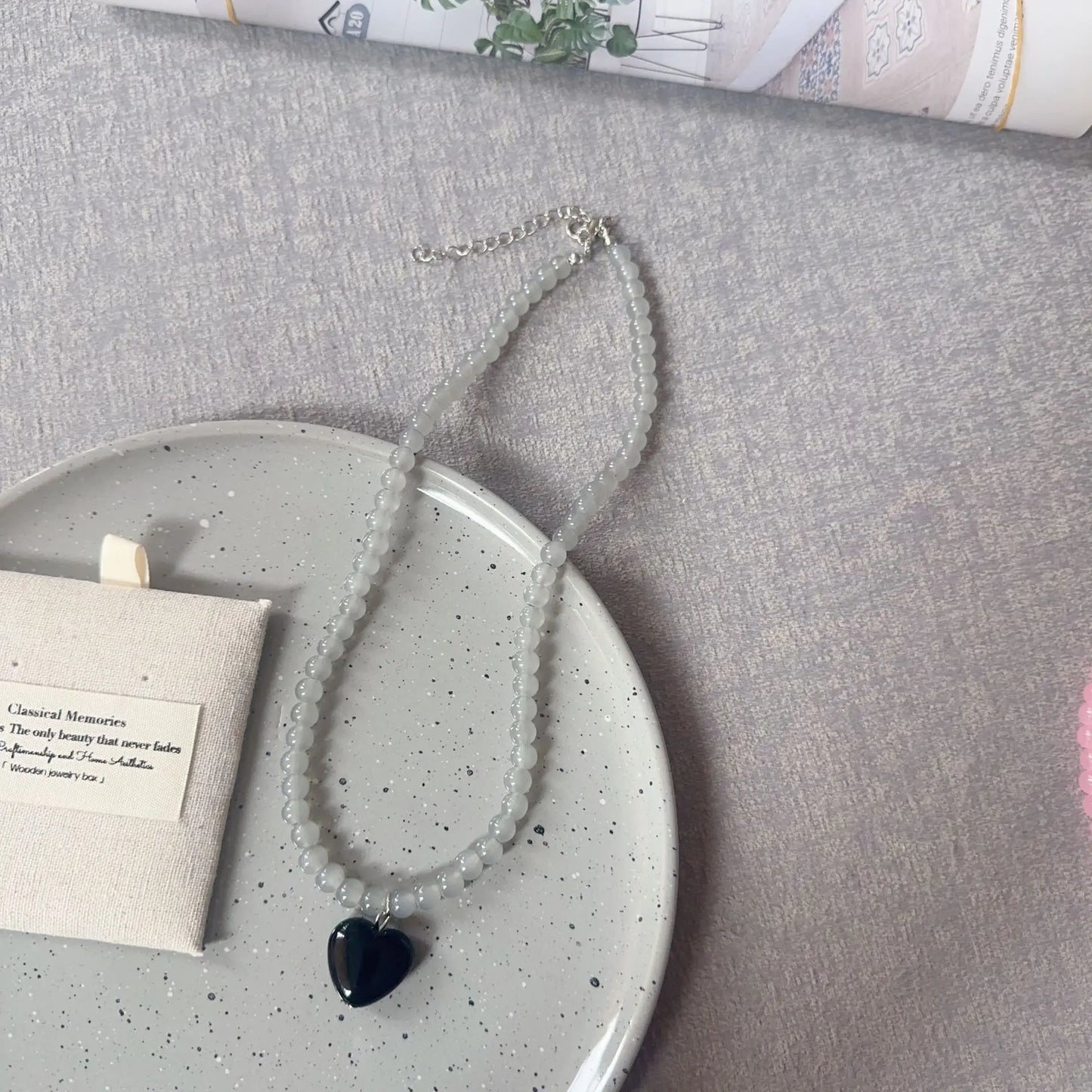 Aesthetic Jewelry Colorful Beaded Heart Pendant Necklace for Women Girls Y2K Trendy Charms Choker Neck Accessories Gift