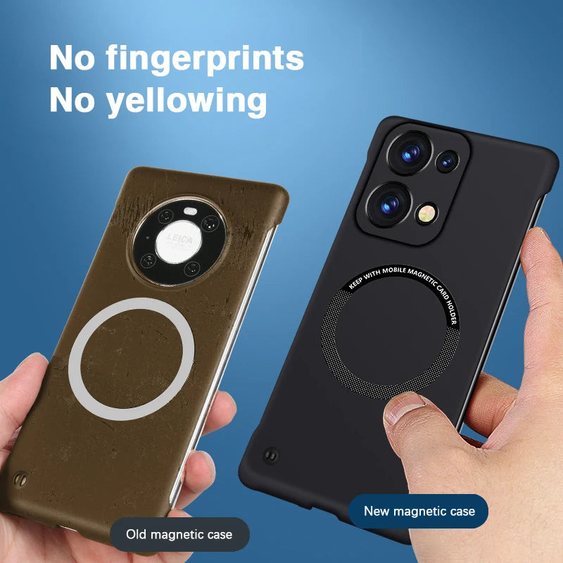 Magnetic Frameless Phone Case for OPPO Reno 13 Reno13 Pro 13Pro 5G Hard PC Armor Wireless Charging Bumper Cover Plain Thin Shell