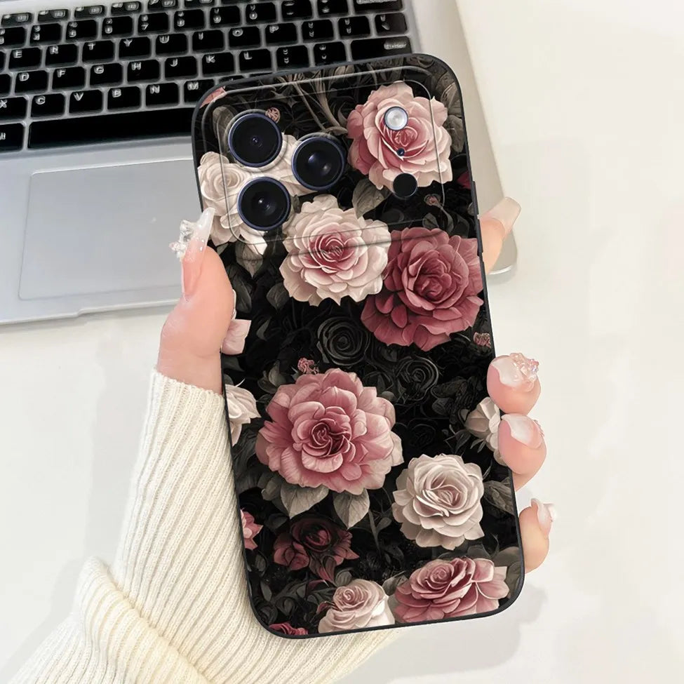 For iPhone 17 Pro Case Silicone Luxury Flowers Cute Kawaii Funny Painted Cover For iP 17 Pro Phone Case A3256 A3522 A3523 A3524
