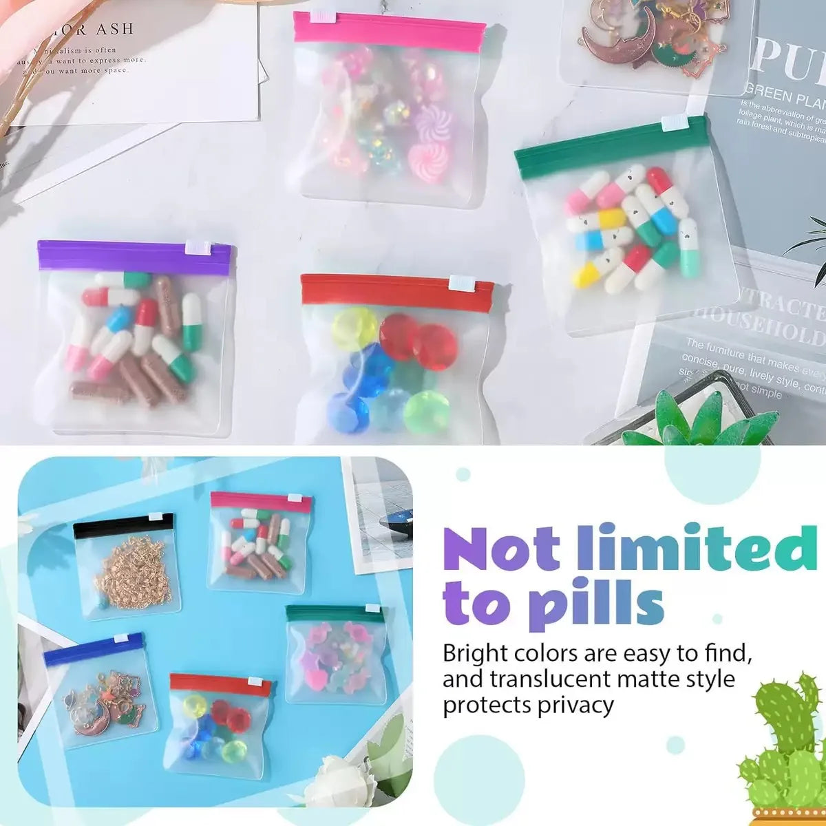 Reusable Travel Zipper Pill Bags Set 14pcs/7pcs/1pc Semi Transparent Self Sealing Medicine Storage Container for Travel