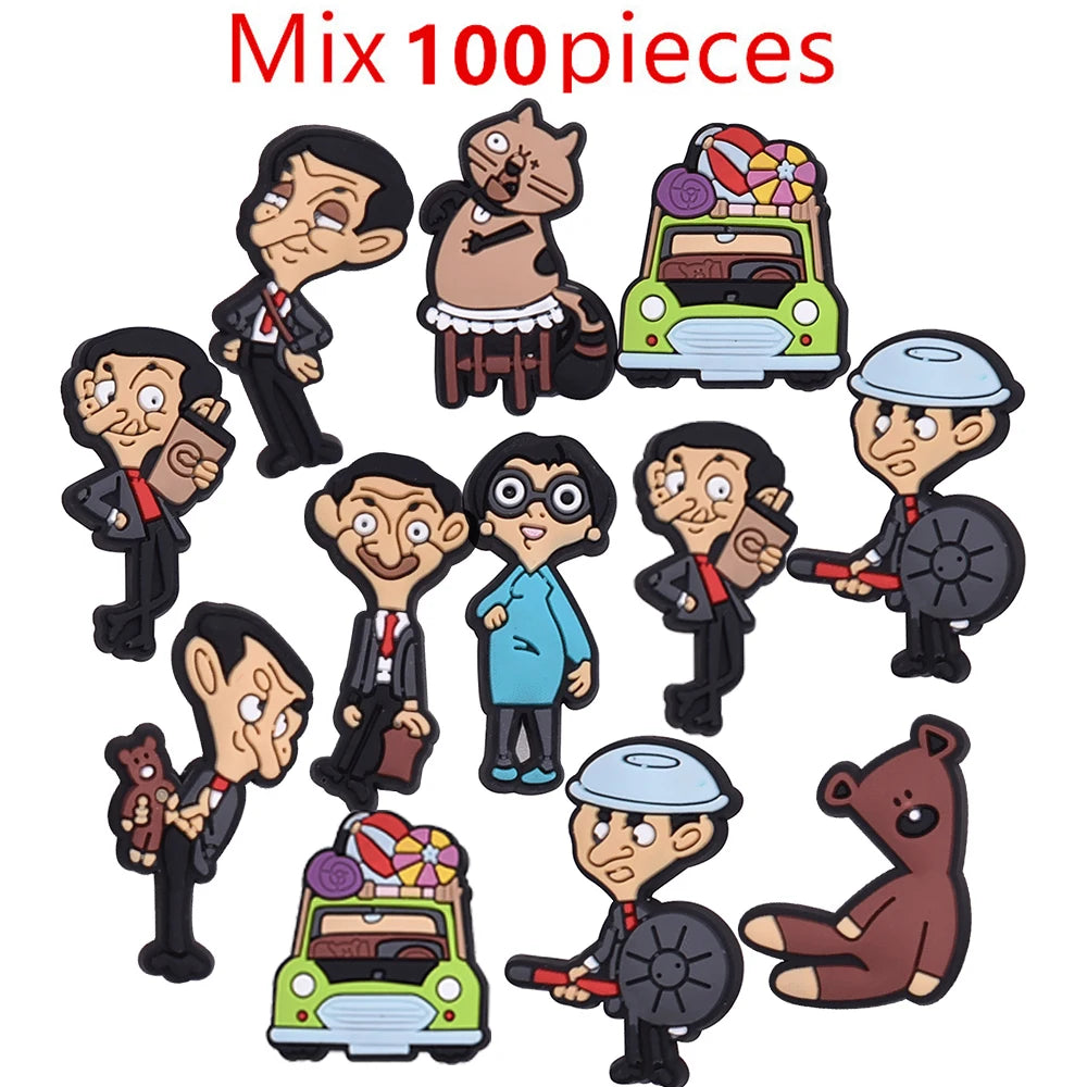 1-100Pcs Mr. Bean Shoes Charms Cartoon Funny Man Clogs Sandals Garden Shoes Accessories Decorate Buckle Kids Gifts Wholesale