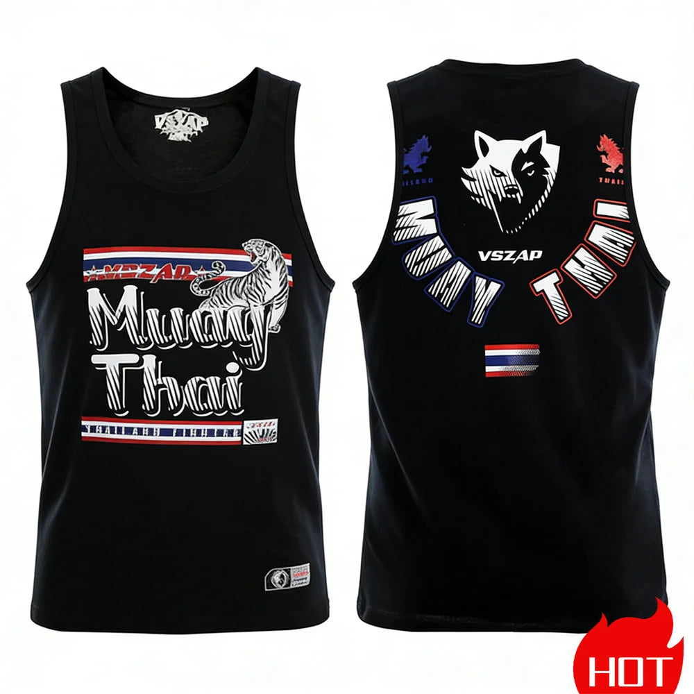 Summer men's sleeveless sports T-shirt Muay Thai training vest Quick drying wrestling vest Muay Thai men's t-shirts and tank top