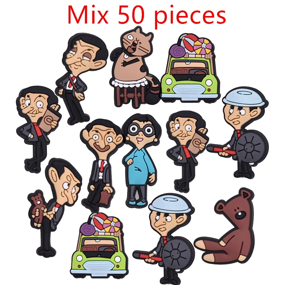 1-100Pcs Mr. Bean Shoes Charms Cartoon Funny Man Clogs Sandals Garden Shoes Accessories Decorate Buckle Kids Gifts Wholesale