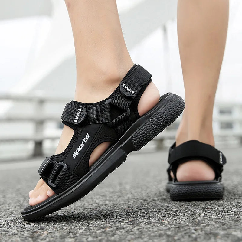 Men's Summer Breathable Beach Sandals Soft Bottom Versatile Outdoor Wear Canvas Upgraded Slippers Casual Style PVC Outsole