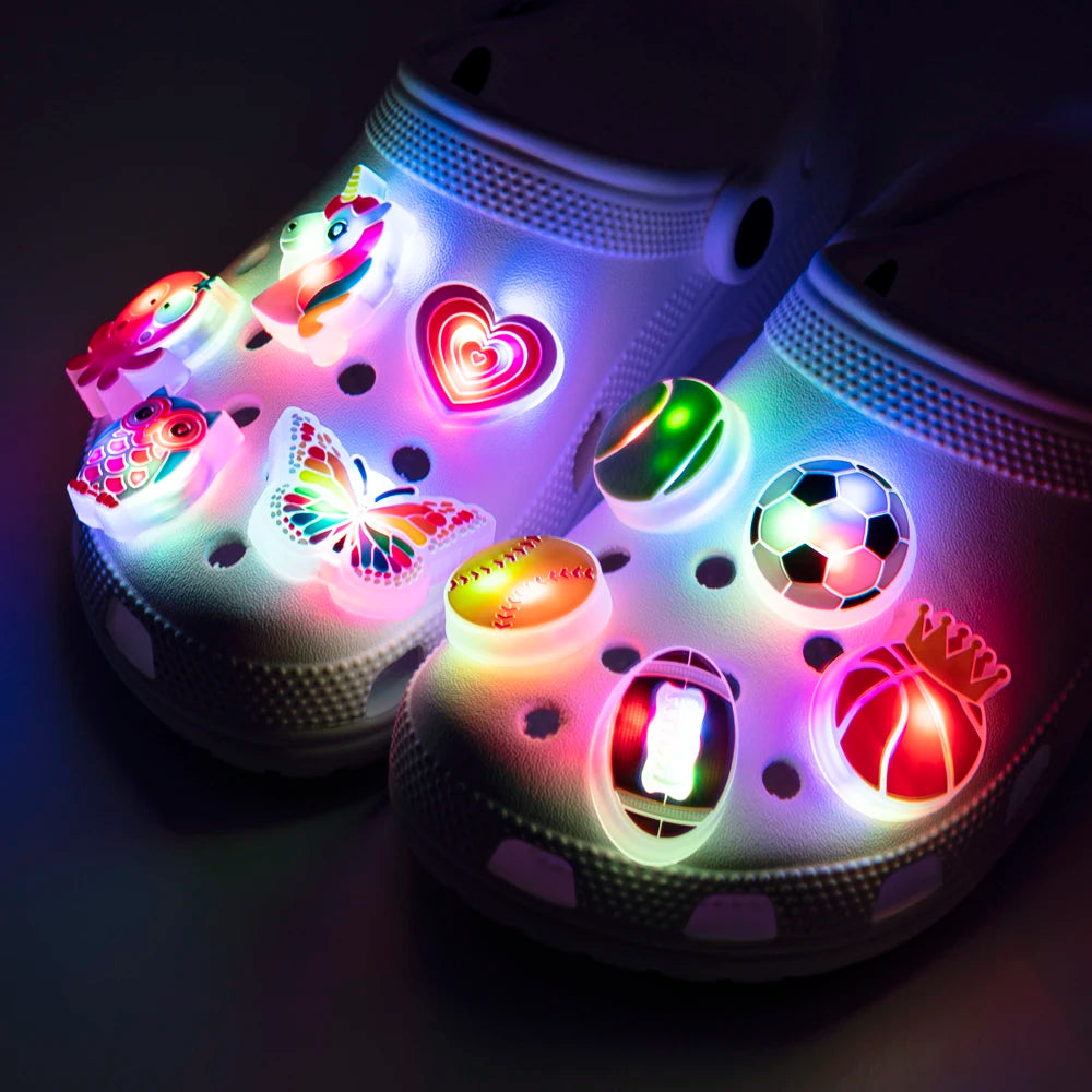 Pink Heart LED Shoe Charm Decoration for Girls,Butterfly Owl Unicorn Pin for Sandals,Football Clog Buckle Accessories