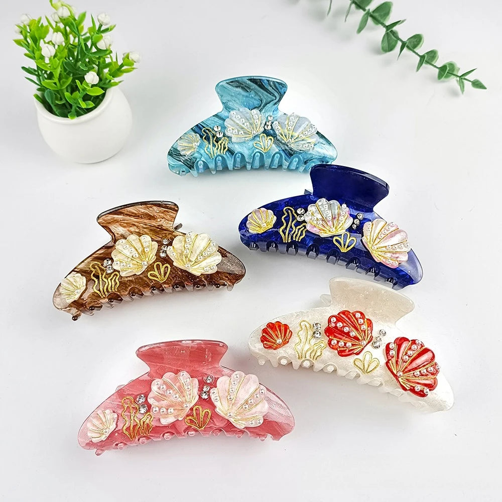 NEW 10.5CM Large Pearl Shell Hair Claw Ocean Series Acrylic Claw Clips Summer Trendy Hair Clips for Women Girls Hair Accessories