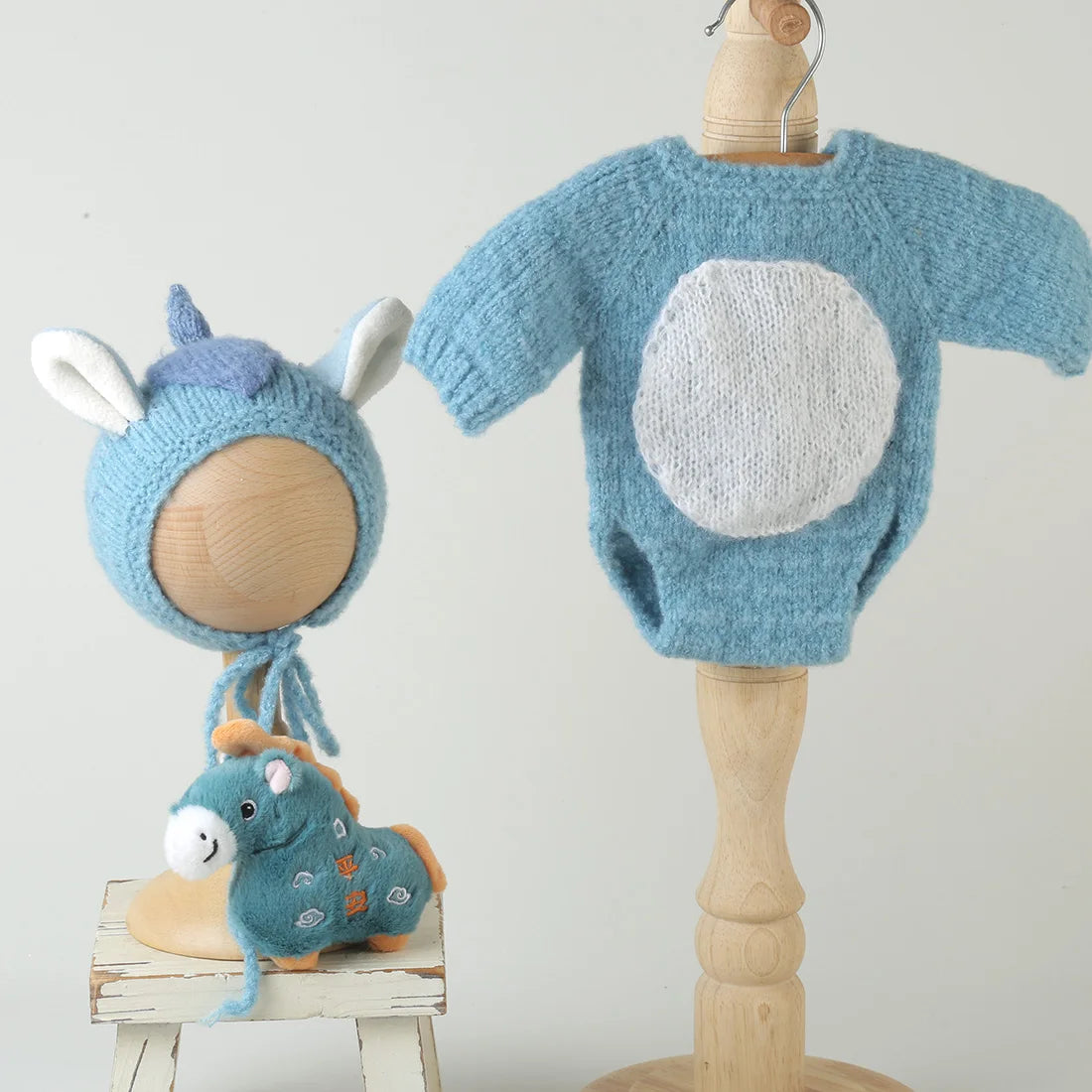 Newborn knitted Horse Jumpsuits Outfit Newborn Photography Props Crochet Baby Horse Romper And Toy Set