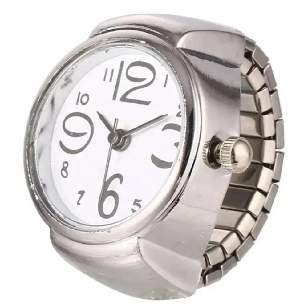 Mini Watch Rings Vintage Punk Elastic Strap Alloy Watches Women Men Couple Rings Jewelry Clock Roman Quartz Watch Rings