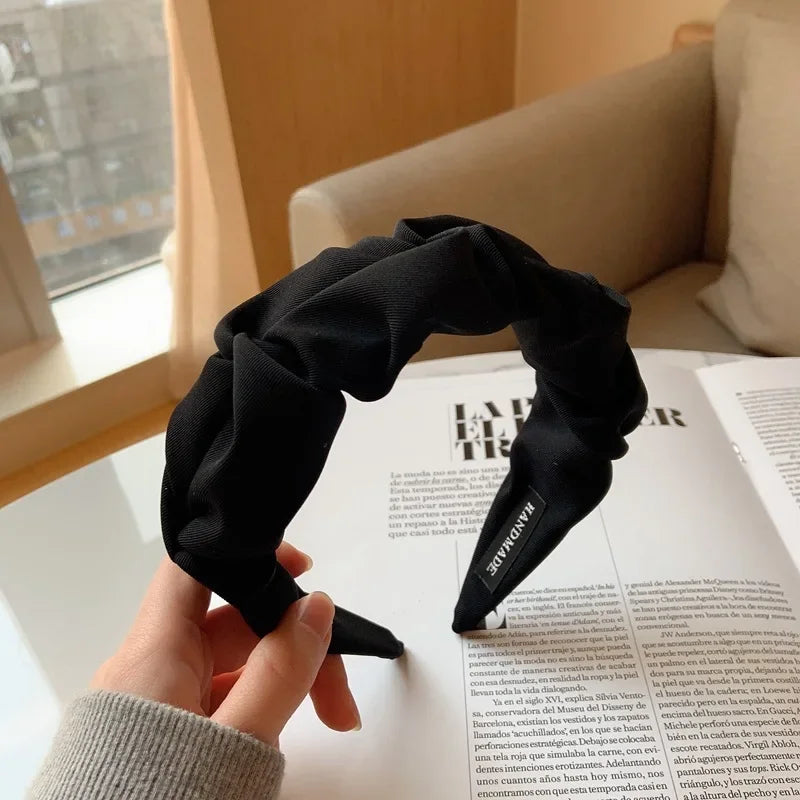 Korean Hair Accessories Solid Color Cotton Crumpled Women's Head Hoop Wide Bezel Makeup Hairbands for Ladies Headwear 2025NEW