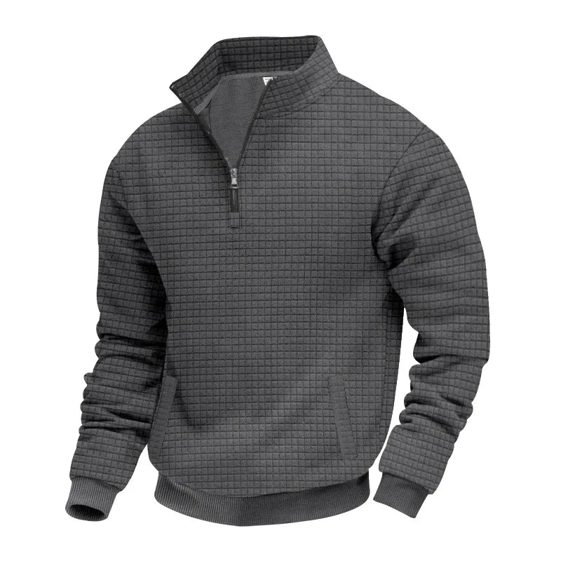 2025 Half-Zip Sweatshirt for Men, Autumn and Winter Jacquard Small Check Stand Collar Casual Pullover Fashion Men's Sweatshirt
