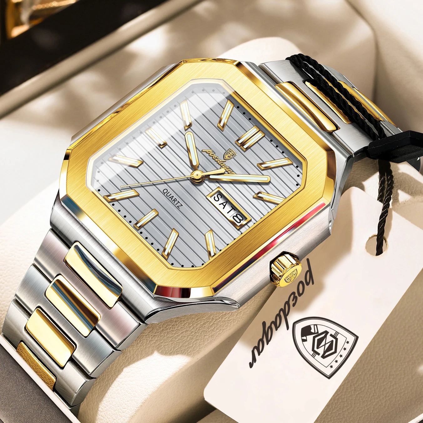 POEDAGAR Business Male Watch Waterproof Luminous Date Week Classic Watches For Men Stainless Steel Men's Quartz Wristwatch Reloj