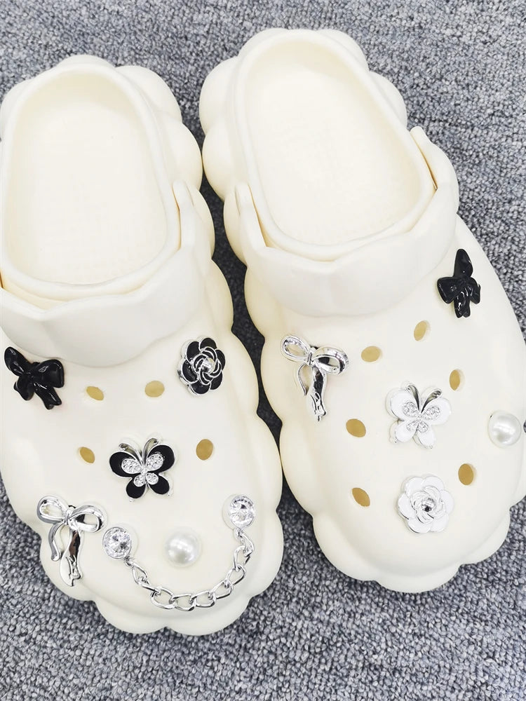 11PCS ABS Shoe Charm Buckles DIY Fancy Clogs Parts Accessories Bow Decorations Fit Women Beach Bag Sandals Halloween Party Gifts