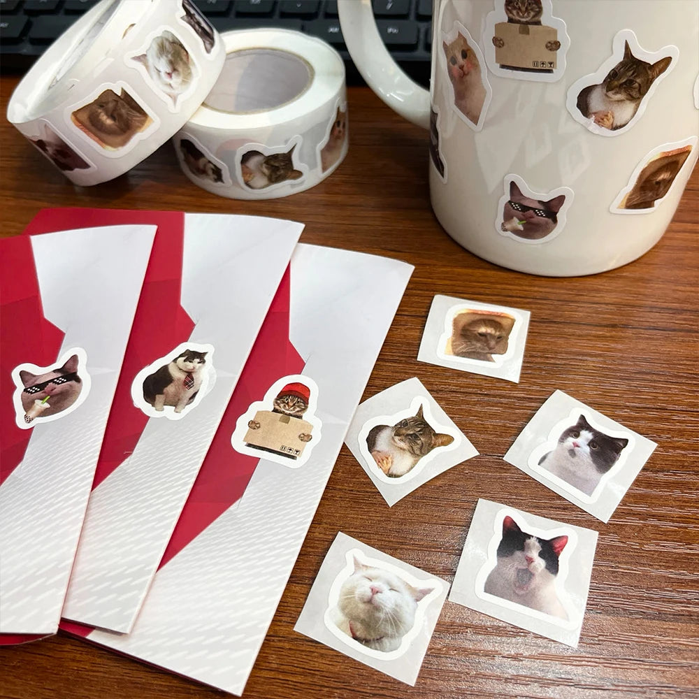 500PCS Cute Abstract Cat MEME Graffiti Roll Stickers Phone Case Notebook Water Cup Guitar Storage Box Decorative Stickers