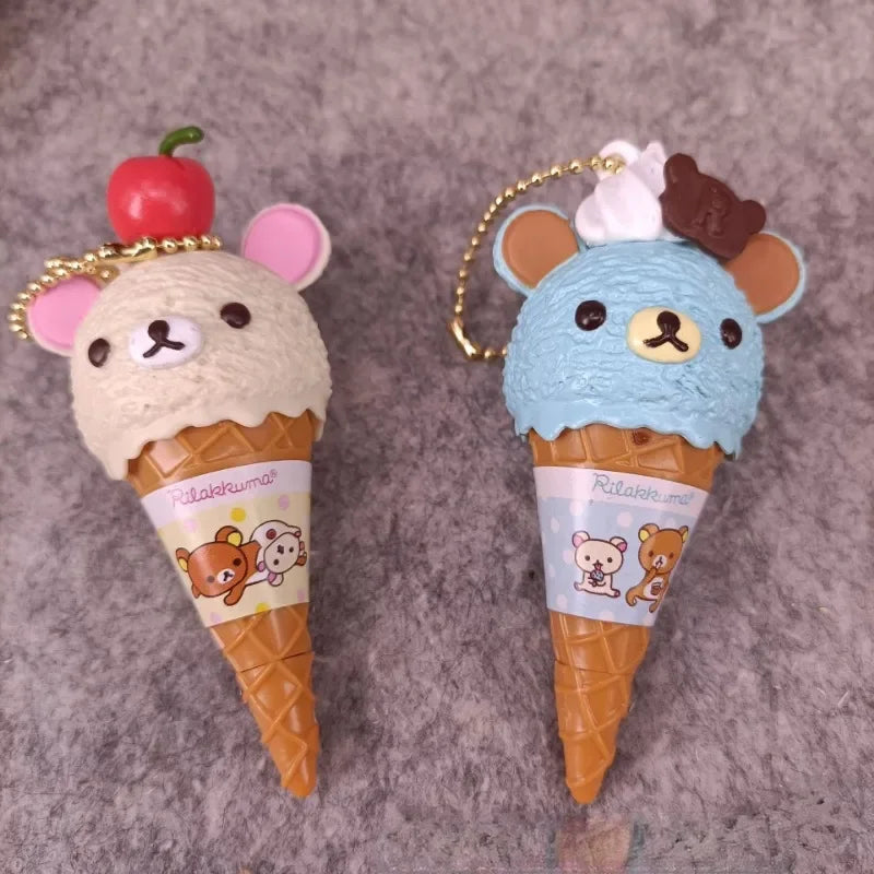 Anime Fiugre Rilakkuma Ice Cream Bear Bead Cute Kawaii Toy Chain Hanging Bag Blind Box Toy Model Decoratoion Pendant Kids Gifts