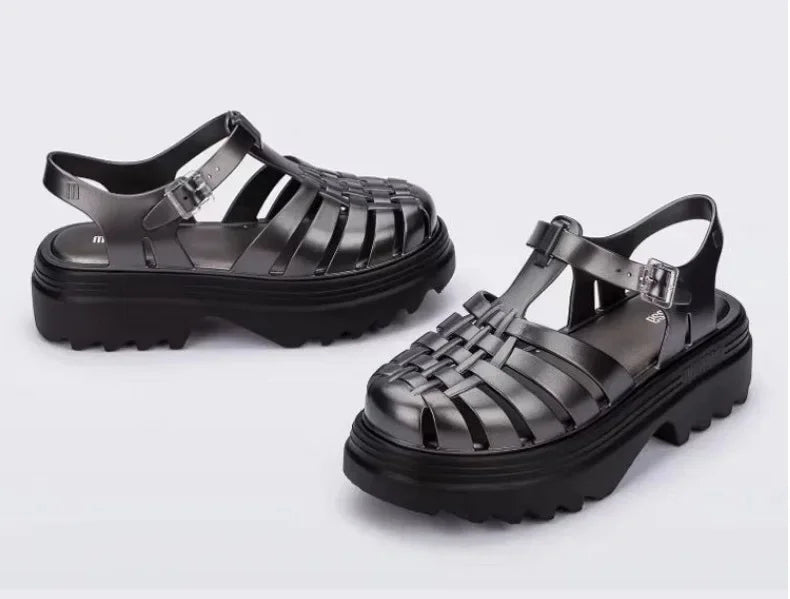 Melissa 2025 Summer Women's Sandals Thick Bottom Jelly Shoes Woven Roman Style Hollow out Design Comfortable PVC Material