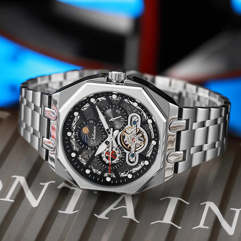 Red Second Hand Tourbillon Mechanical Watch for Men Luminous Hands Business Automatic Mens Watches Top Brand Luxury Steel Strap