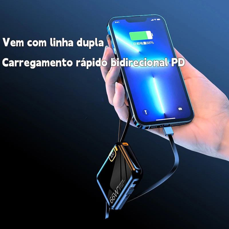 12000mAh Compact Power Bank Fast Charger With Integrated Cable Double Super Fast Recharge For Travel Day