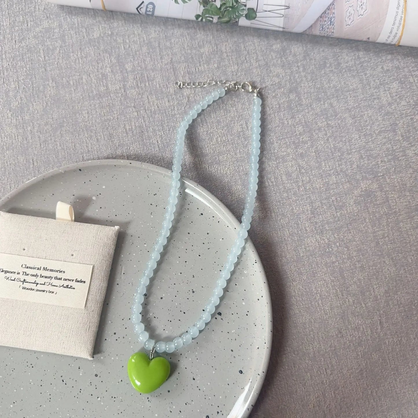 Aesthetic Jewelry Colorful Beaded Heart Pendant Necklace for Women Girls Y2K Trendy Charms Choker Neck Accessories Gift
