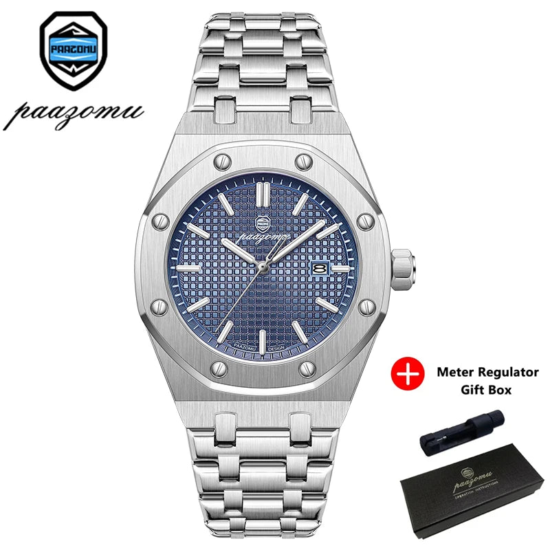 PAAZOMU Luxury Quartz Man Wristwatch Waterproof Luminous Date Men Watches Stainless Steel Men's Watch Male Reloj+Gift Box