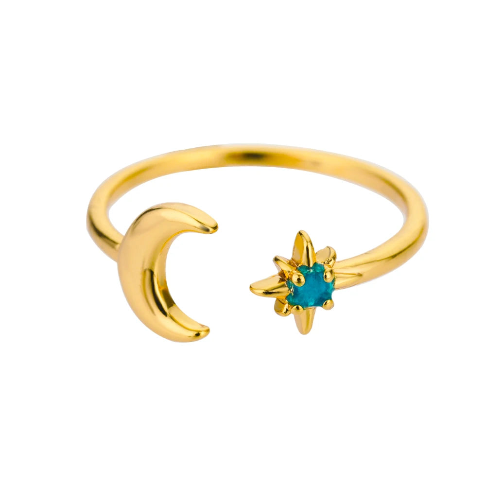 Zircon Double Star Rings For Women Gold Color Stainless Steel Opening Stars Finger Ring Wedding Party Aesthetic Jewelry Gift