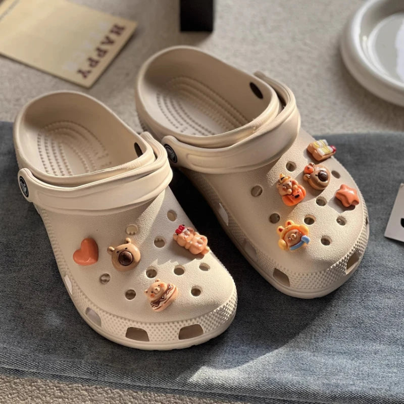 Yummy Food Theme Capybara Shoes Charms Set For Accessories Plastics Decorations Summer Sandals Detachable For Party Gifts