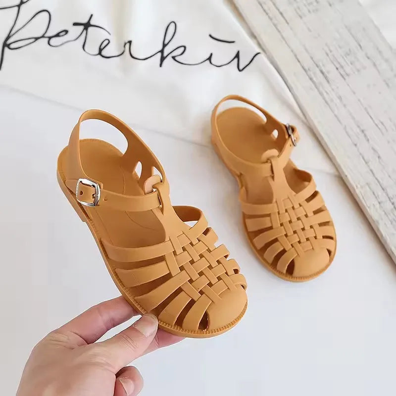 Girl Flip-flops Beach Shoes for Sea Summer Girls Gladiator Sandals Soft Non-slip Princess Jelly Shoes Flat Retro Roman