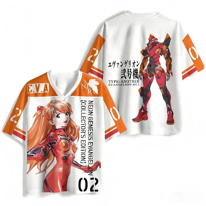 Neon Genesis Evangelion Anime V-Neck Jersey 3D Print Oversized Streetwear Harajuku Tops for Men Women 2026 New Gift for Fans