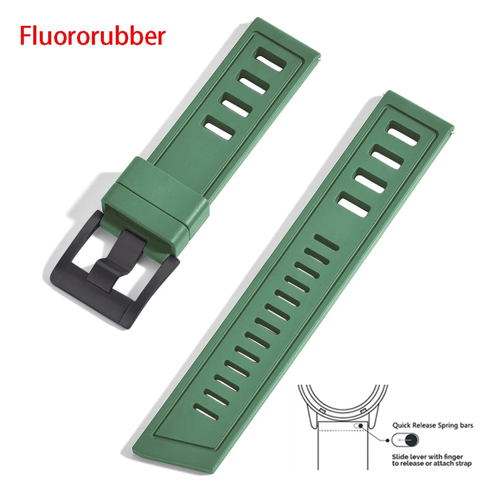 New Design Heavy Duty FKM 20mm 22mm Watch Strap Waterproof Fluororubber Band Quick Release Universal Fit For Diving/Sports Watch
