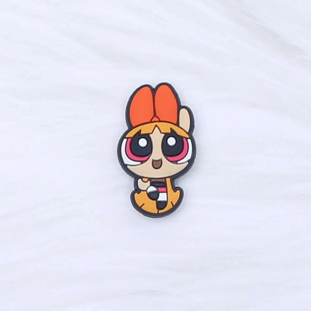 1-9pcs Power Girl Cartoon PVC Shoe Charms DIY Sandals Shoe Buckles Pins Series Shoe Decoration Accessories Friends Gifts