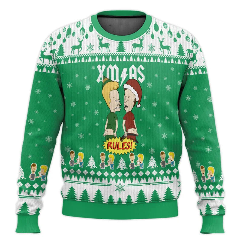Xmas Rock Beavis and Butthead Ugly Christmas Sweater Cartoon Anime Women Men Pullover Tops New Fashion Couple Hoodie Sweatshirt